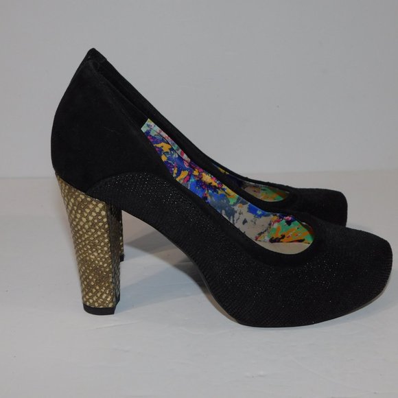 Hush Puppies Black sparkle Block platform Gold Scale Heels Shoe Womens 6.5 - Picture 10 of 10